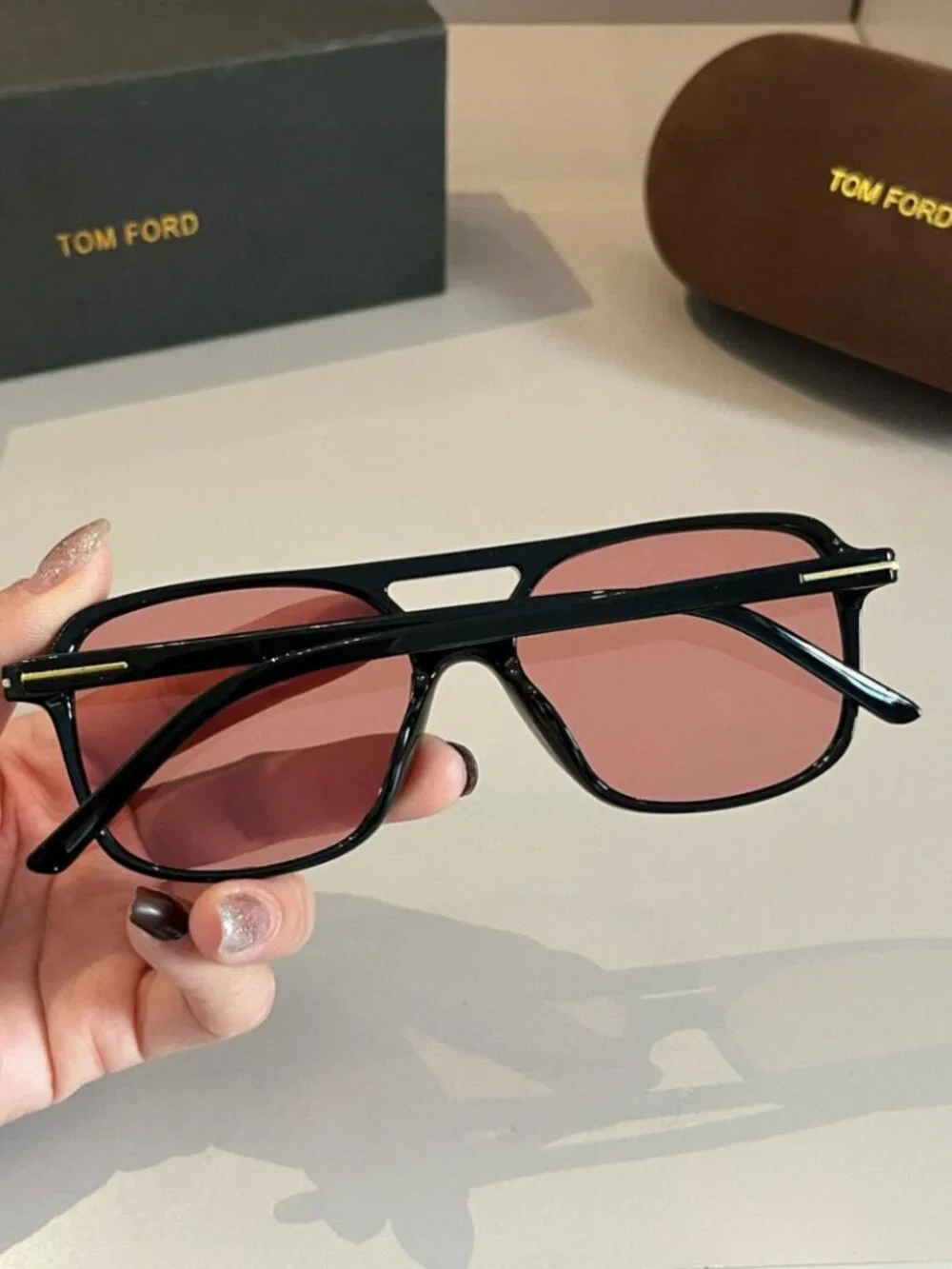 TOM FORD Red-Frame Gold T Sunglasses